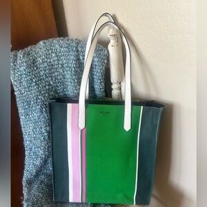 Kate Spade Green and Pink Striped Tote